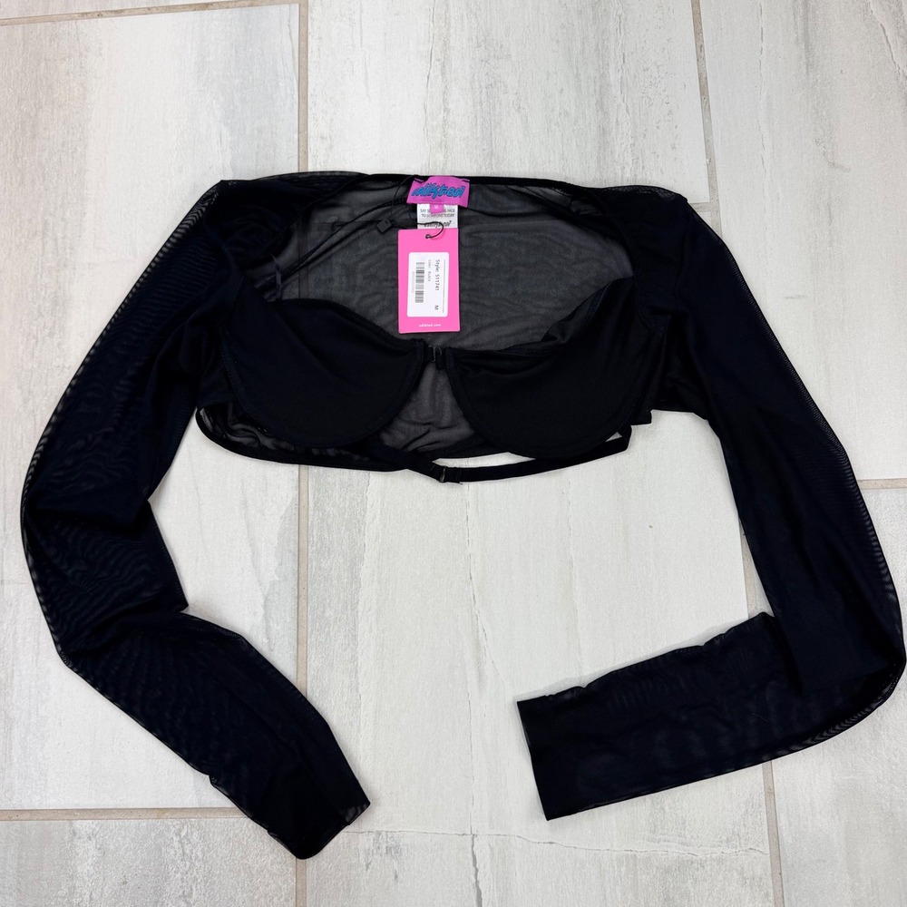 Edikted Black Sheer Mesh Underwire Bra Bolero Shrug Long Sleeve Top S11741 M
